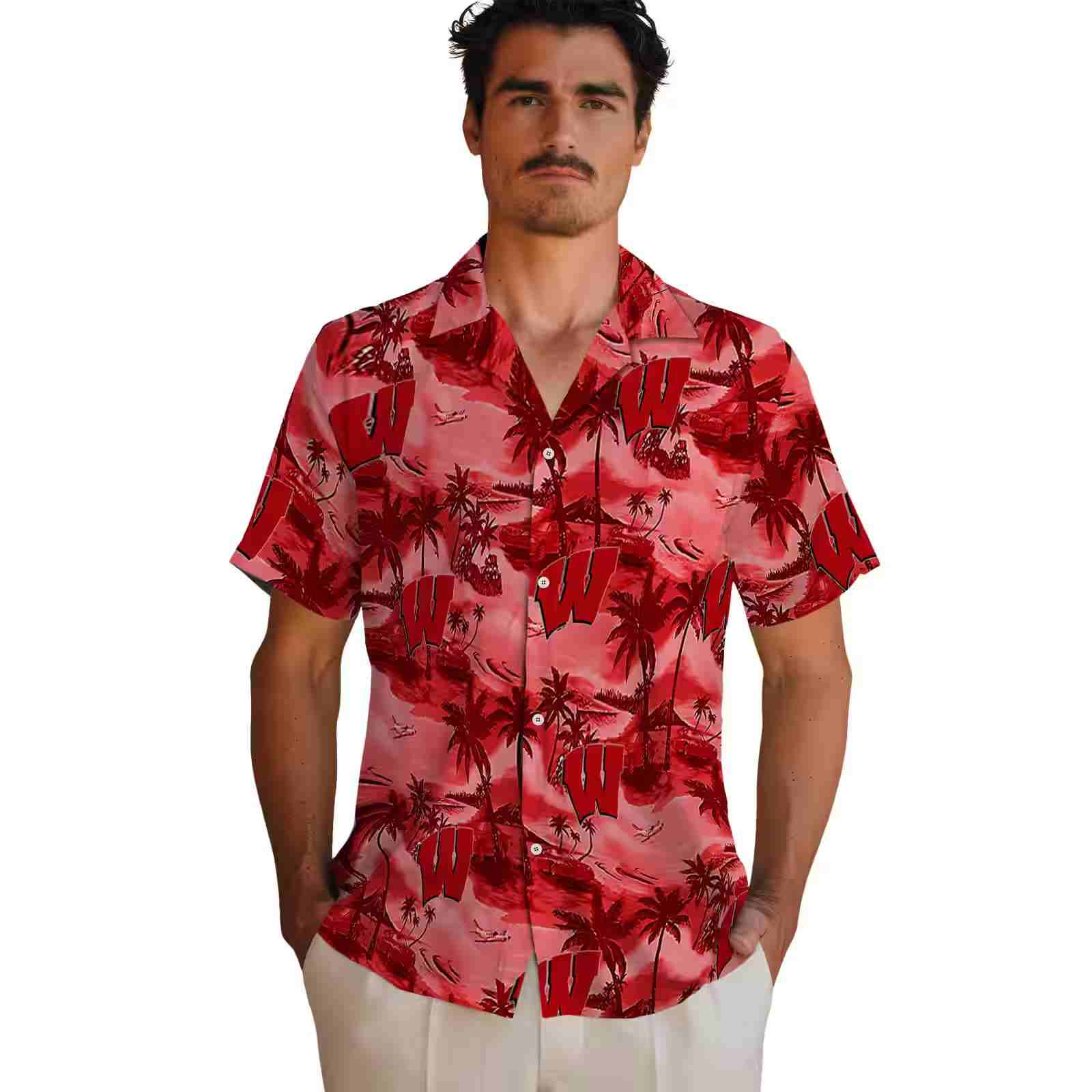 wisconsin badgers coastal palms red hawaiian shirt fashion forward