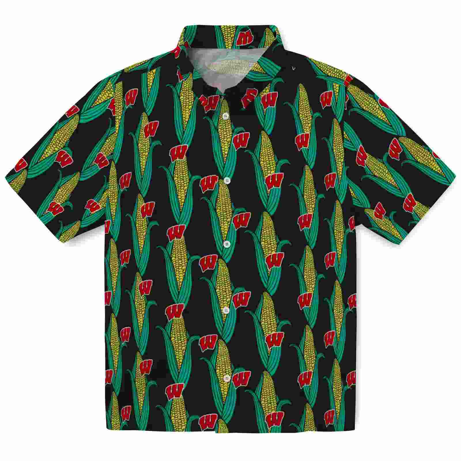 Wisconsin Badgers Corn Motifs Black Green Hawaiian Shirt