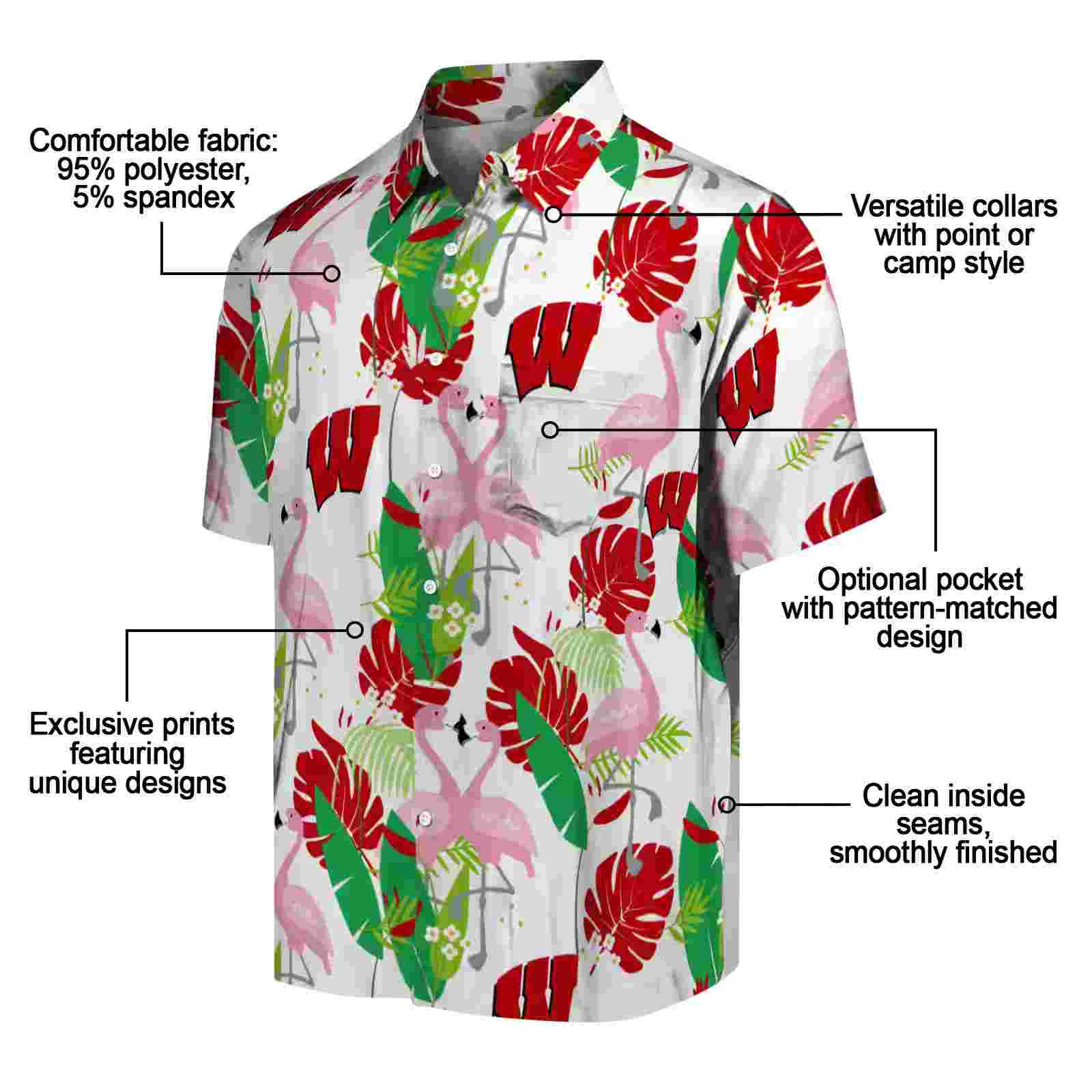 wisconsin badgers flamingo foliage red green hawaiian shirt new arrival