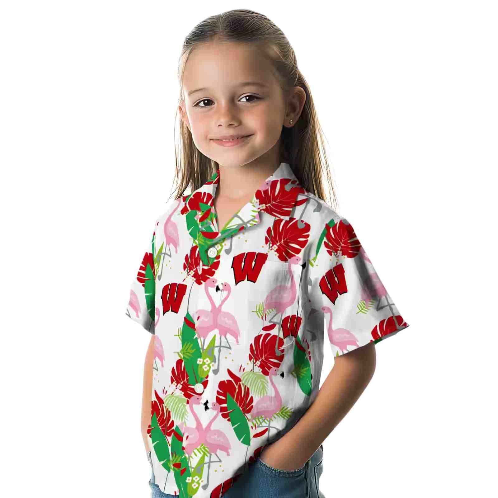 wisconsin badgers flamingo foliage red green hawaiian shirt premium grade