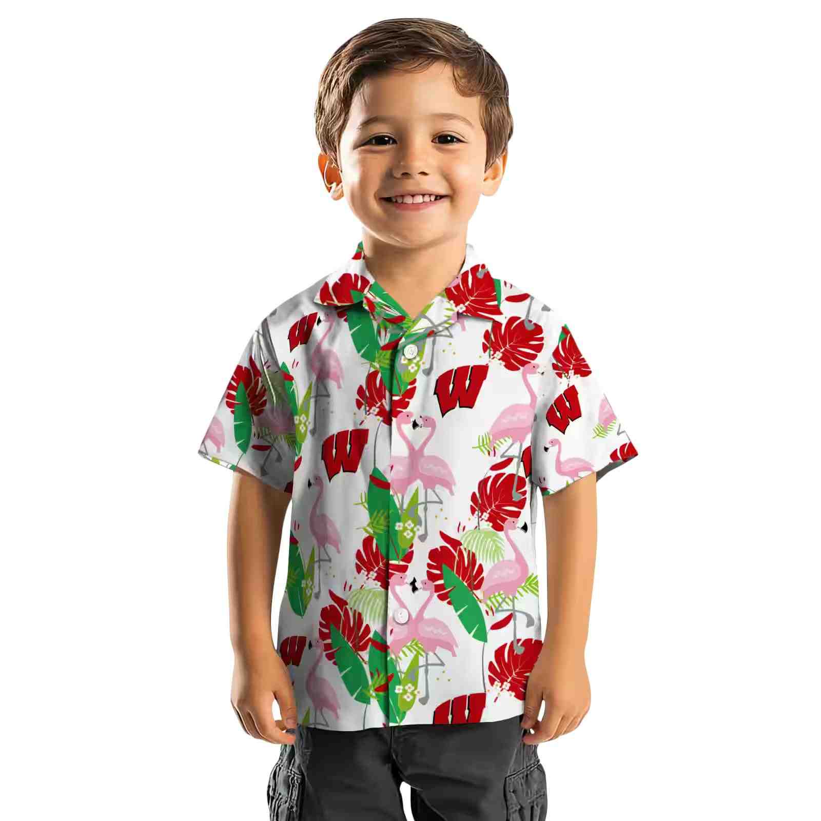 wisconsin badgers flamingo foliage red green hawaiian shirt top rated