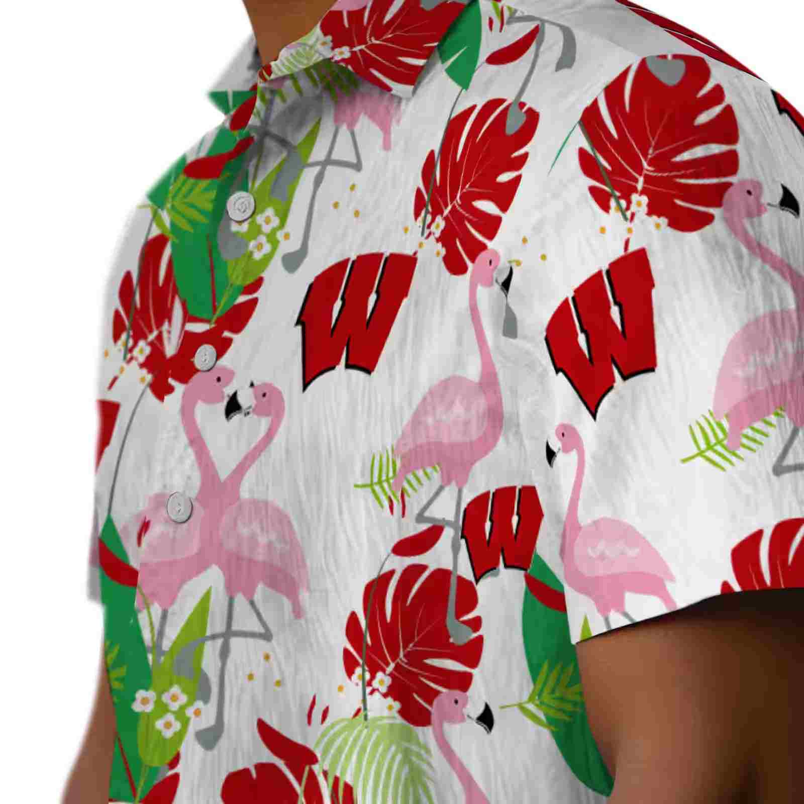 wisconsin badgers flamingo foliage red green hawaiian shirt trendy