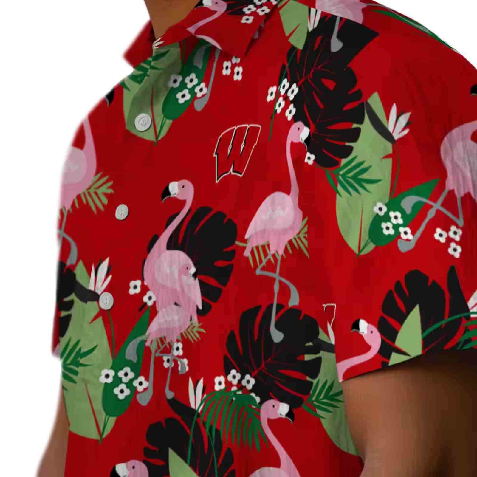 wisconsin badgers flamingo leaf motif red hawaiian shirt trendy