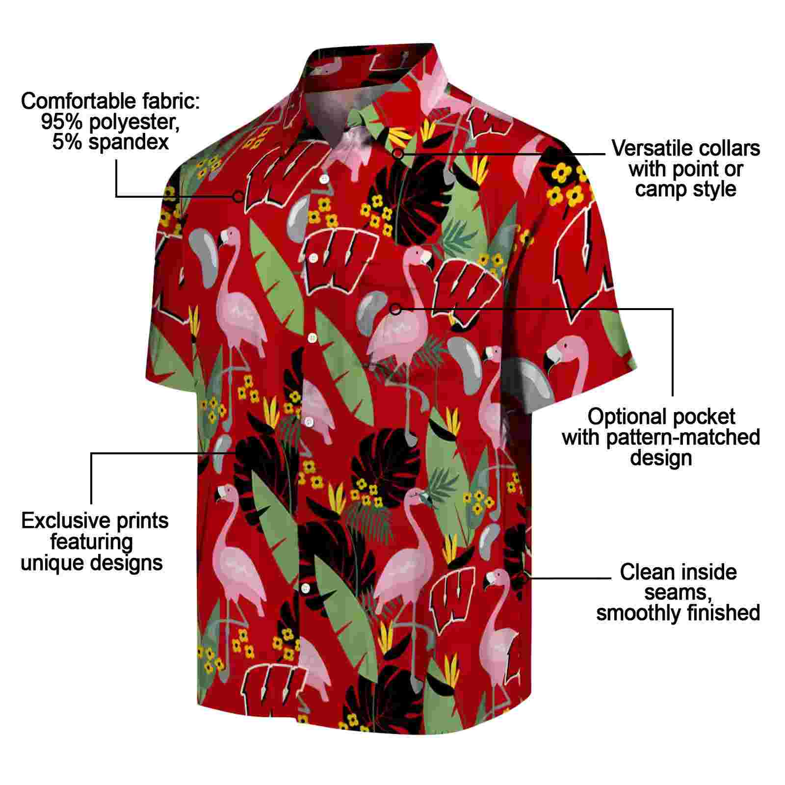 wisconsin badgers flamingo leaves red hawaiian shirt new arrival