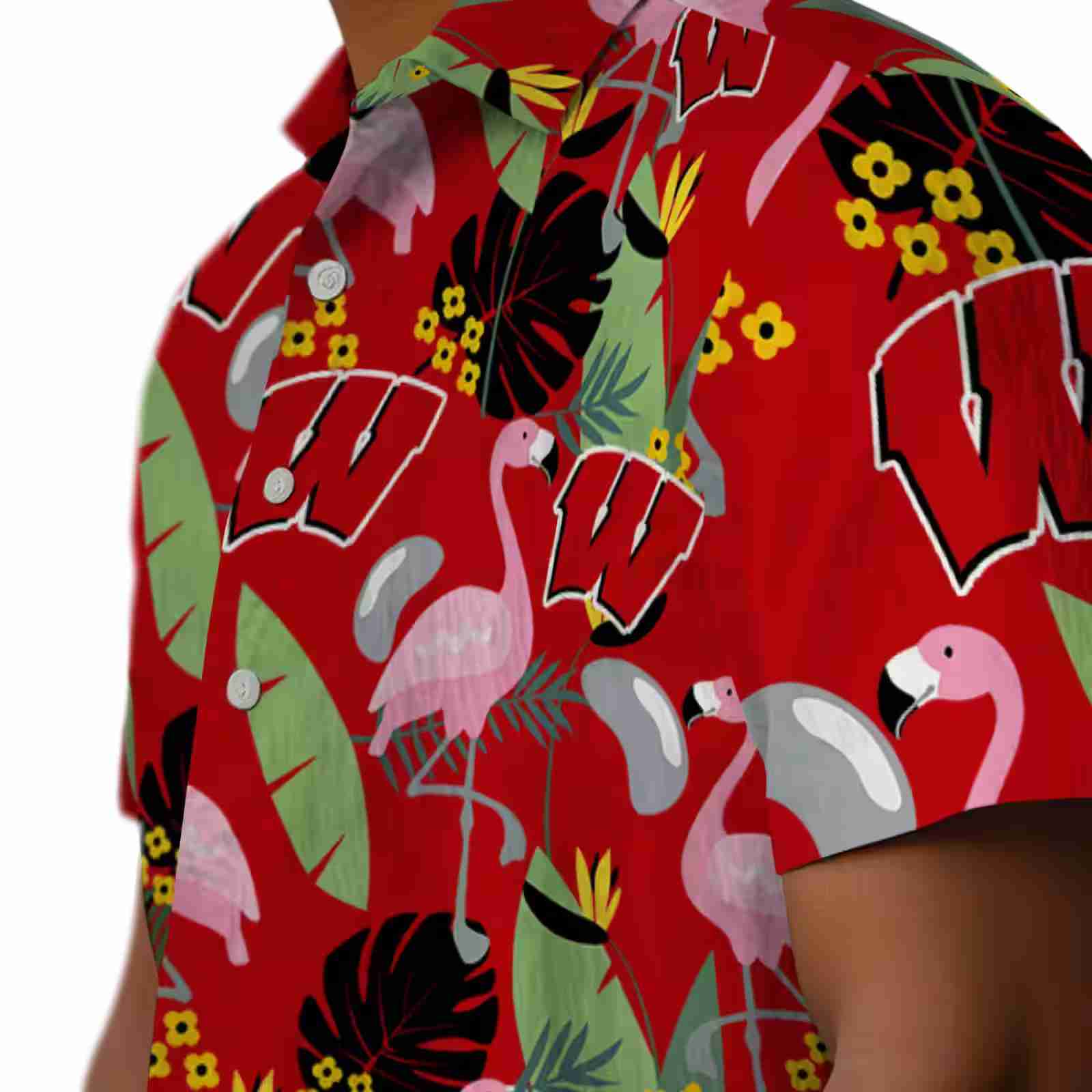 wisconsin badgers flamingo leaves red hawaiian shirt trendy