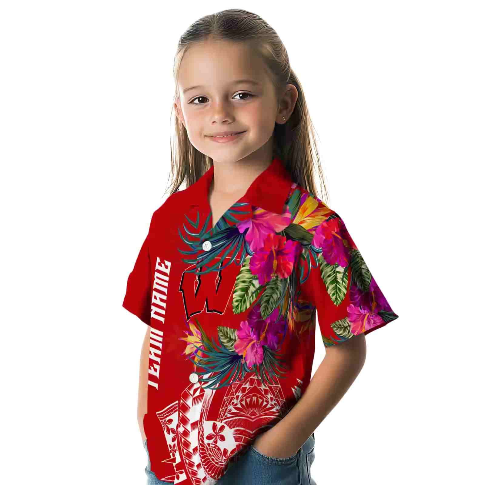 wisconsin badgers floral polynesian red hawaiian shirt premium grade