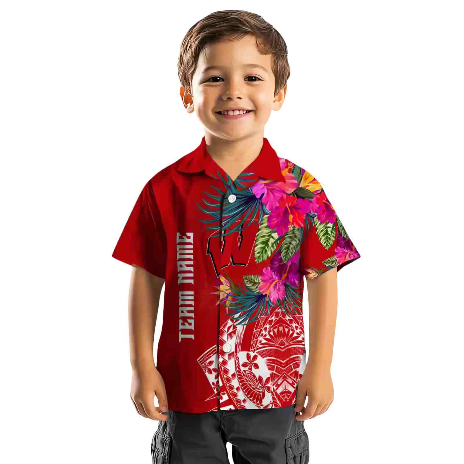 wisconsin badgers floral polynesian red hawaiian shirt top rated