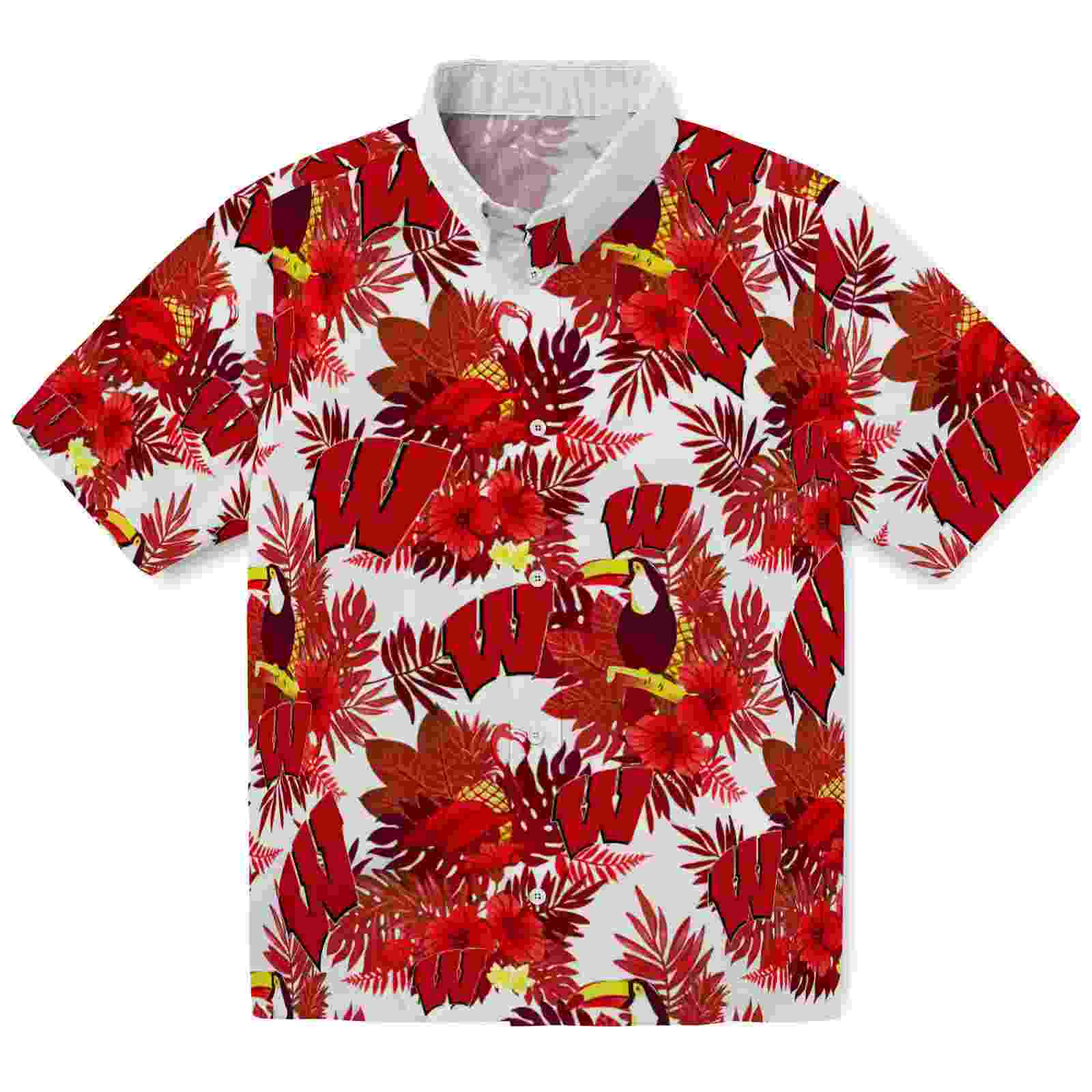 Wisconsin Badgers Floral Toucan Red Hawaiian Shirt