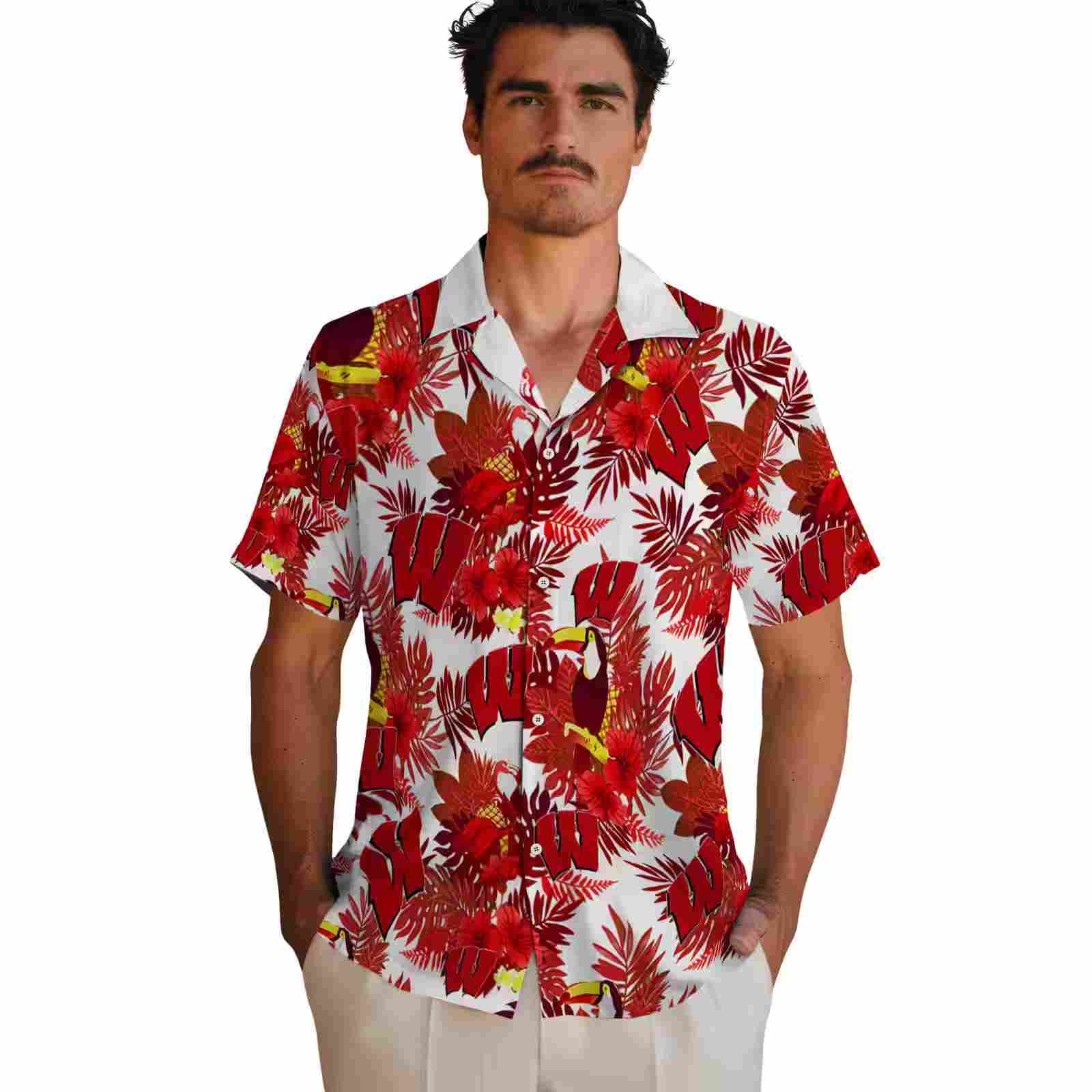 wisconsin badgers floral toucan red hawaiian shirt fashion forward