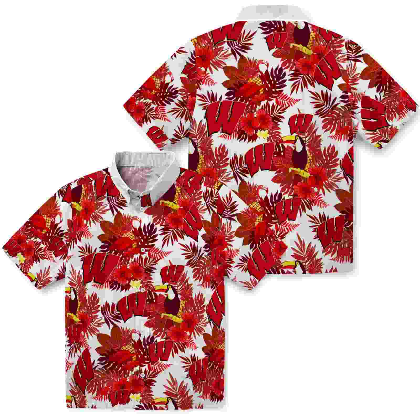 wisconsin badgers floral toucan red hawaiian shirt high quality