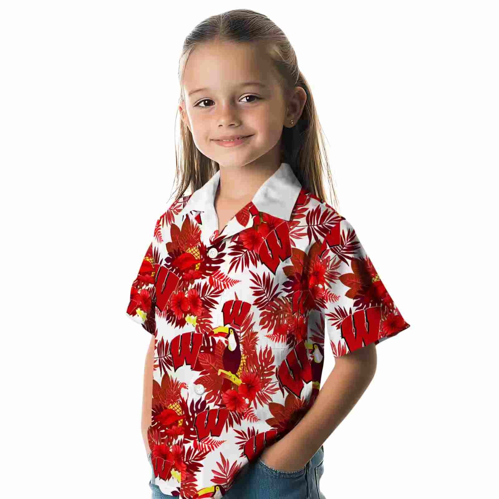 wisconsin badgers floral toucan red hawaiian shirt premium grade