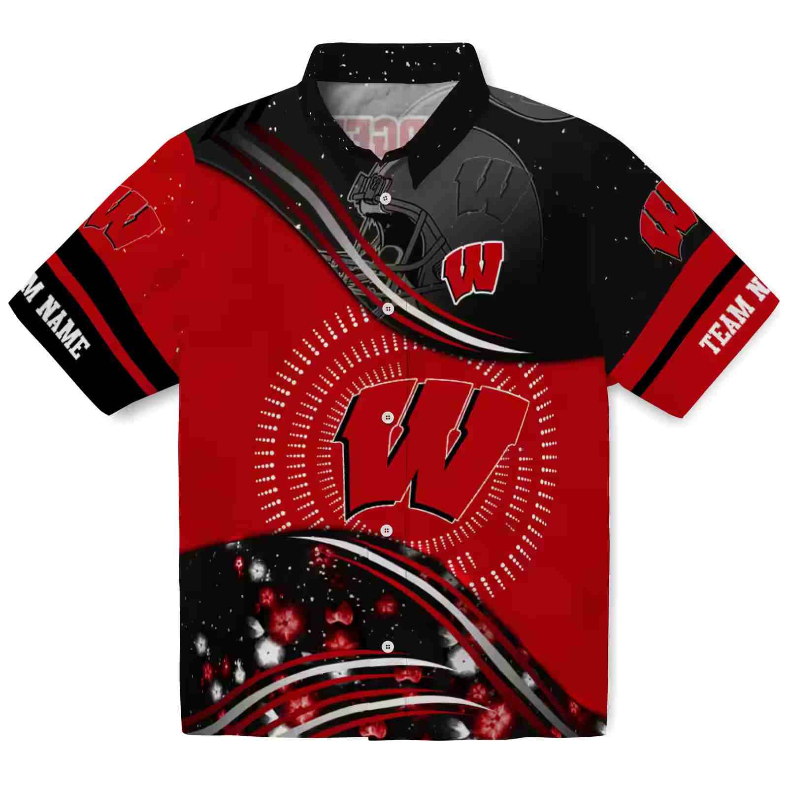 Wisconsin Badgers Football Wave Red Black Hawaiian Shirt