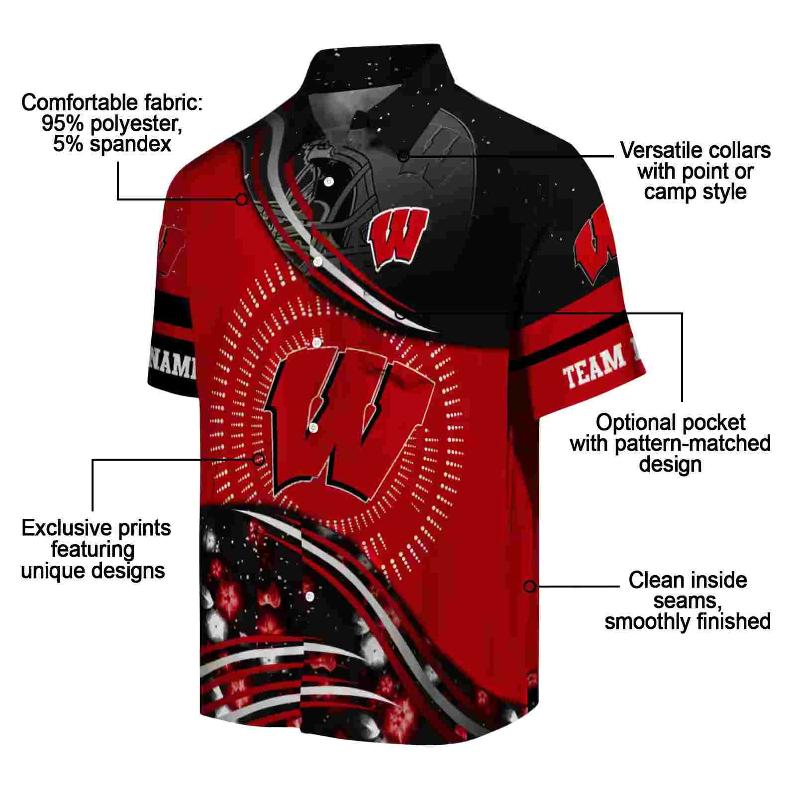 wisconsin badgers football wave red black hawaiian shirt new arrival