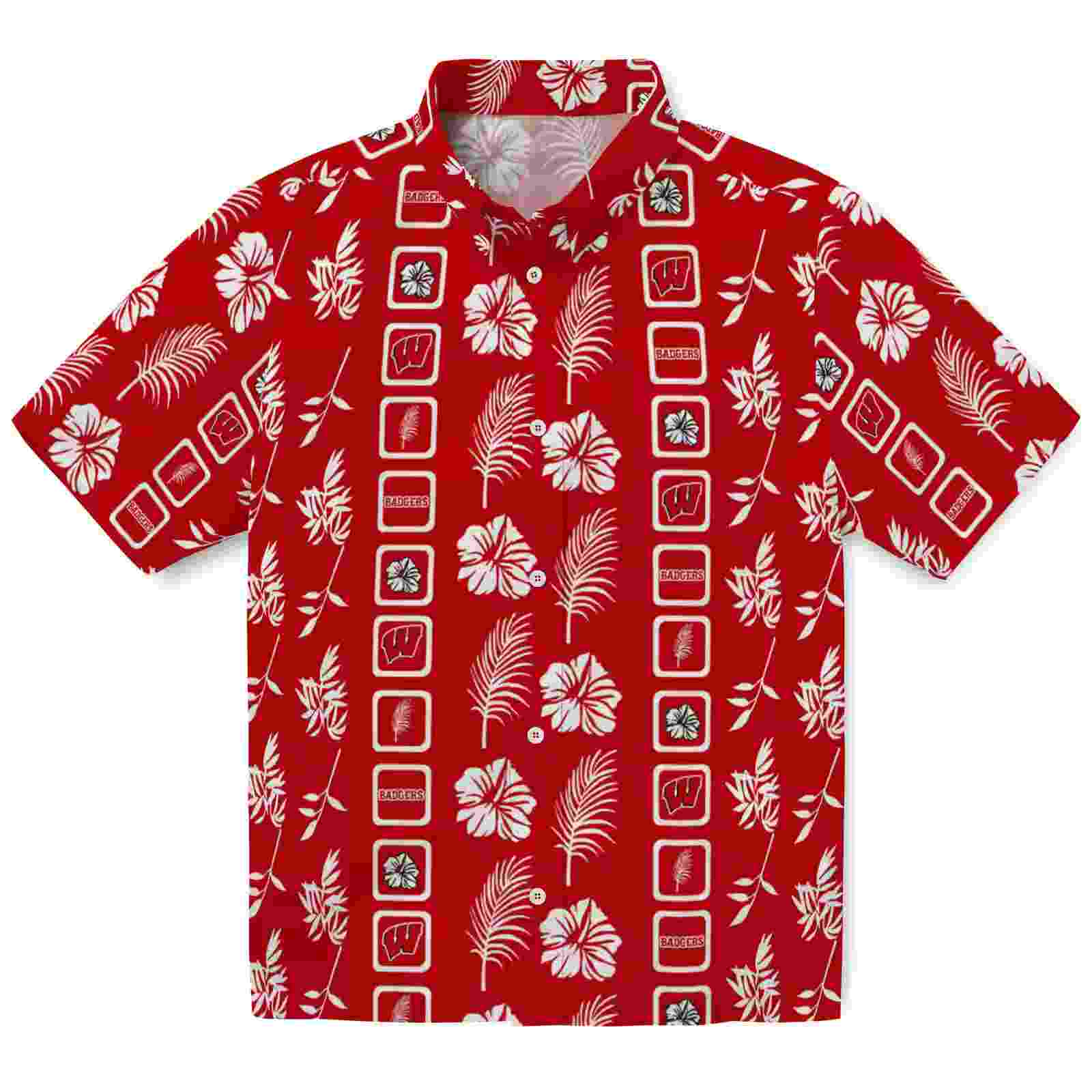 Wisconsin Badgers Framed Floral Red Hawaiian Shirt