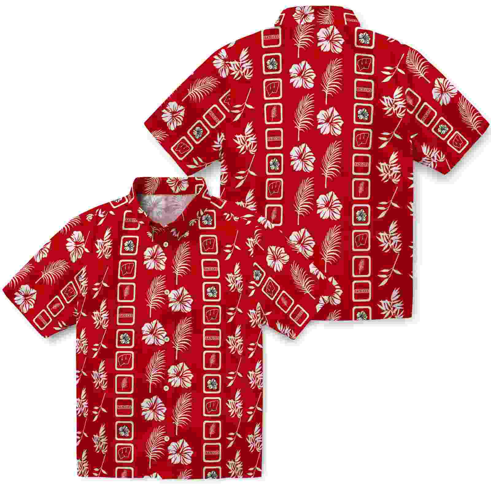 wisconsin badgers framed floral red hawaiian shirt high quality