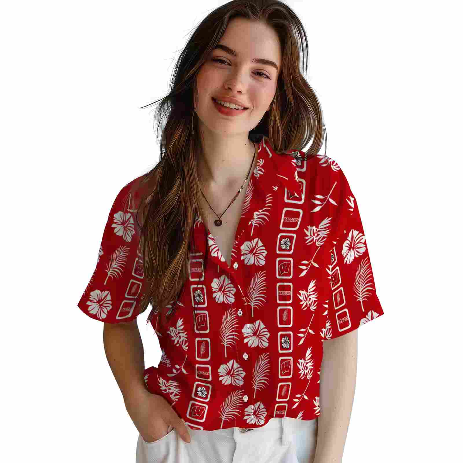 wisconsin badgers framed floral red hawaiian shirt latest model