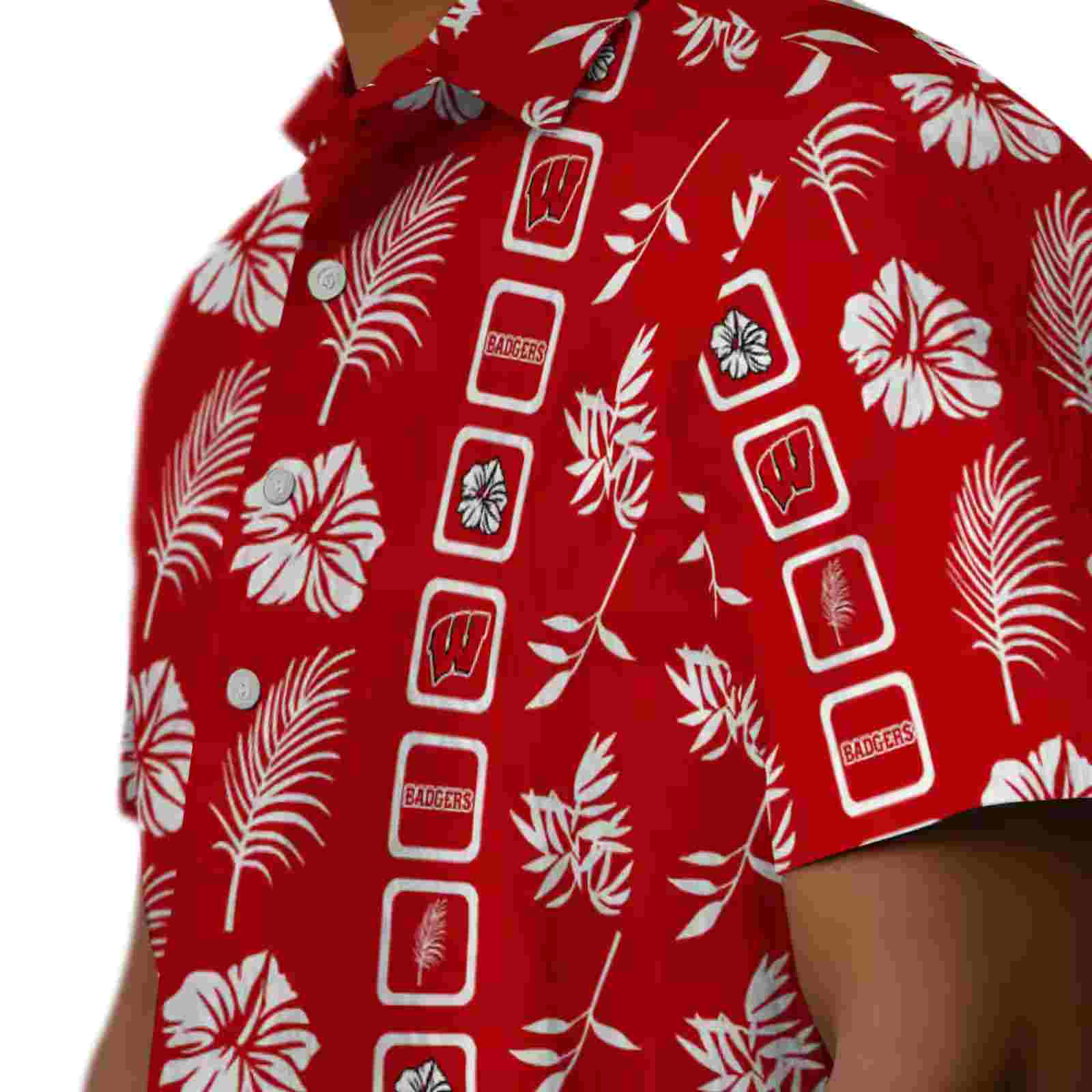 wisconsin badgers framed floral red hawaiian shirt trendy