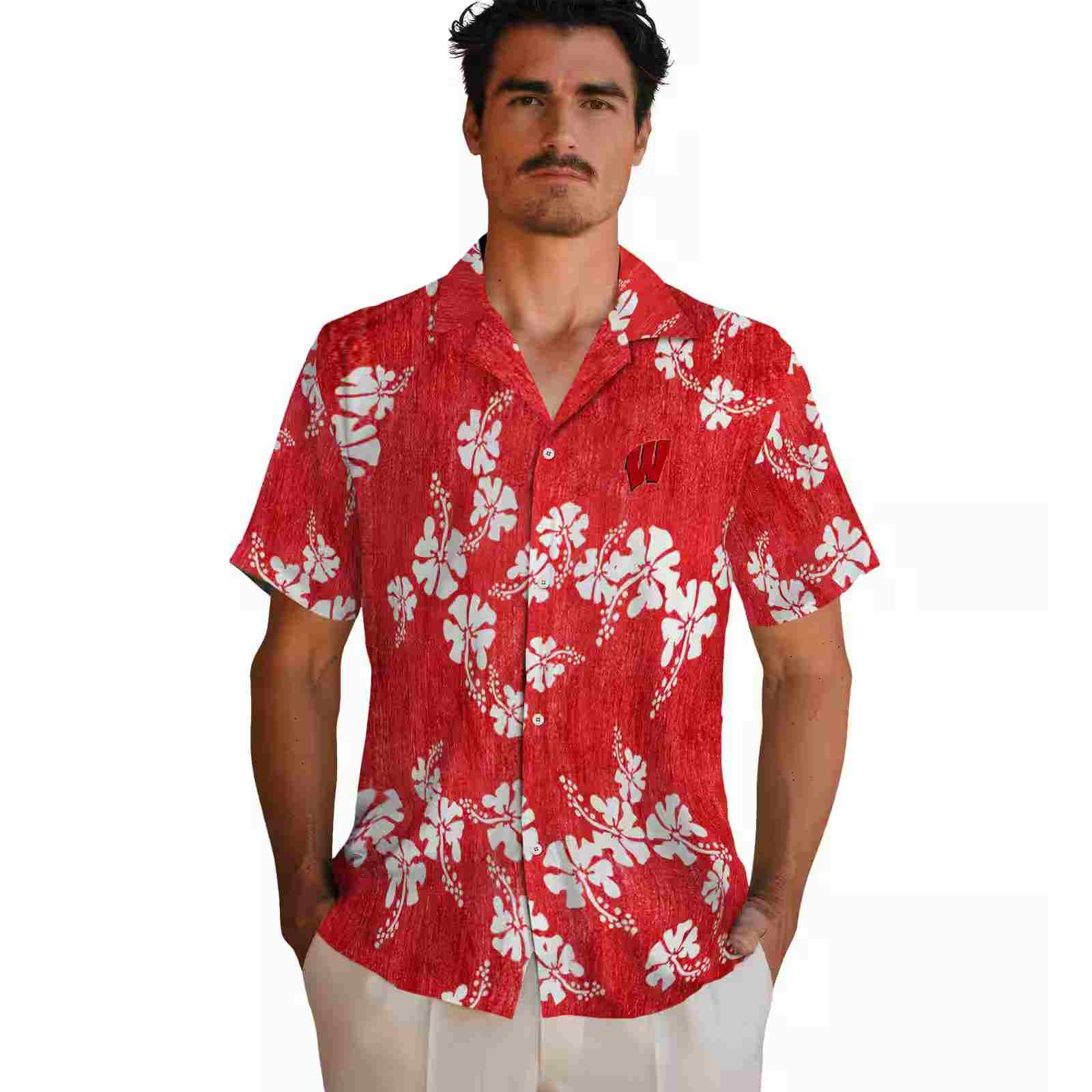 wisconsin badgers hibiscus clusters red hawaiian shirt fashion forward