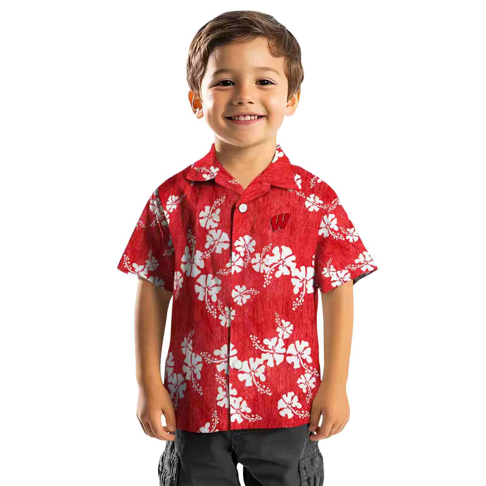 wisconsin badgers hibiscus clusters red hawaiian shirt top rated