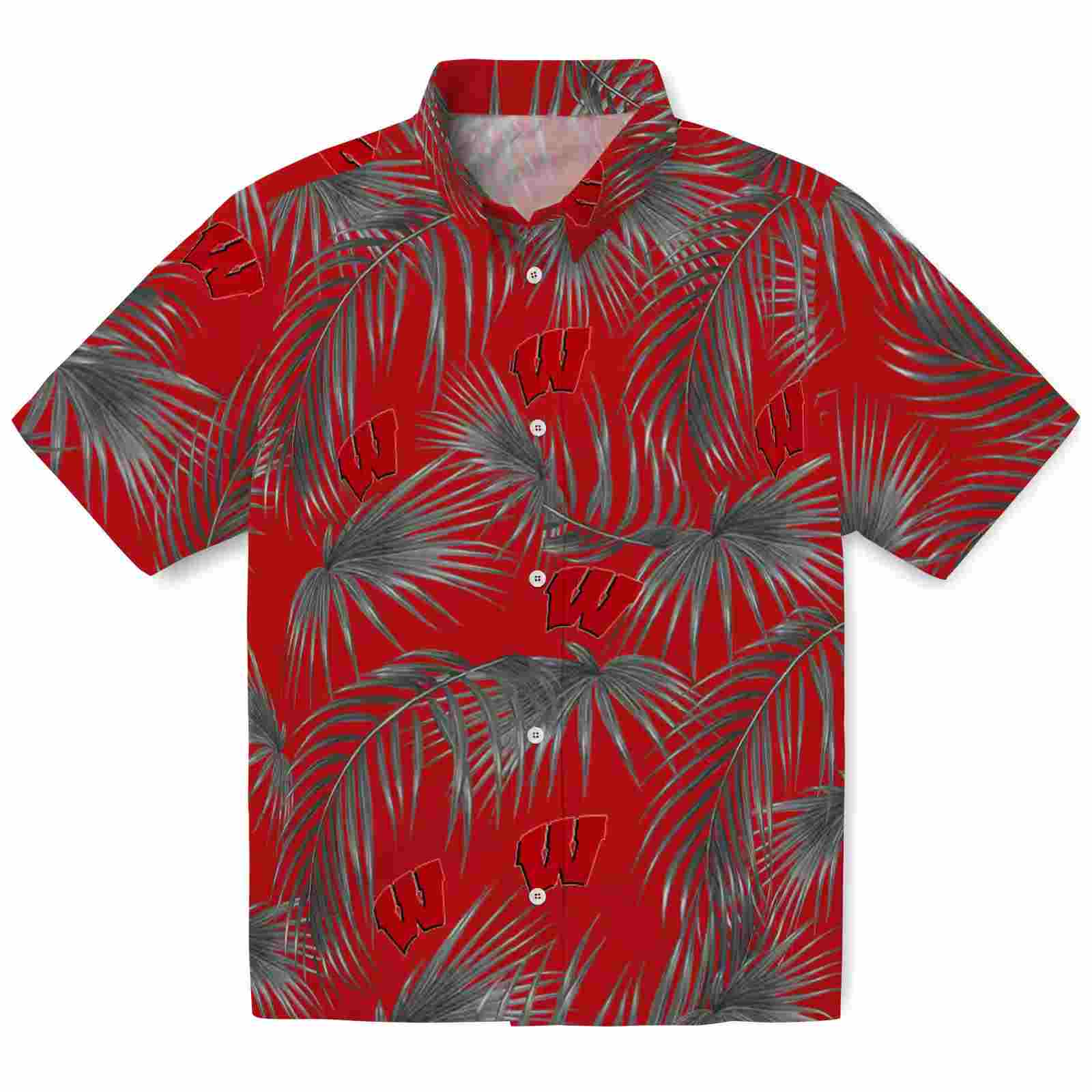 Wisconsin Badgers Leafy Palms Red Hawaiian Shirt