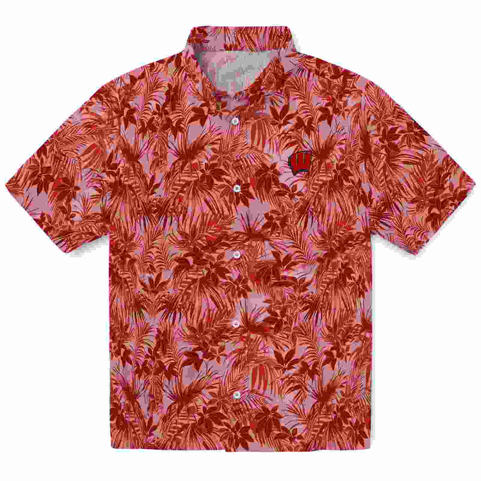 Wisconsin Badgers Leafy Pattern Red Hawaiian Shirt