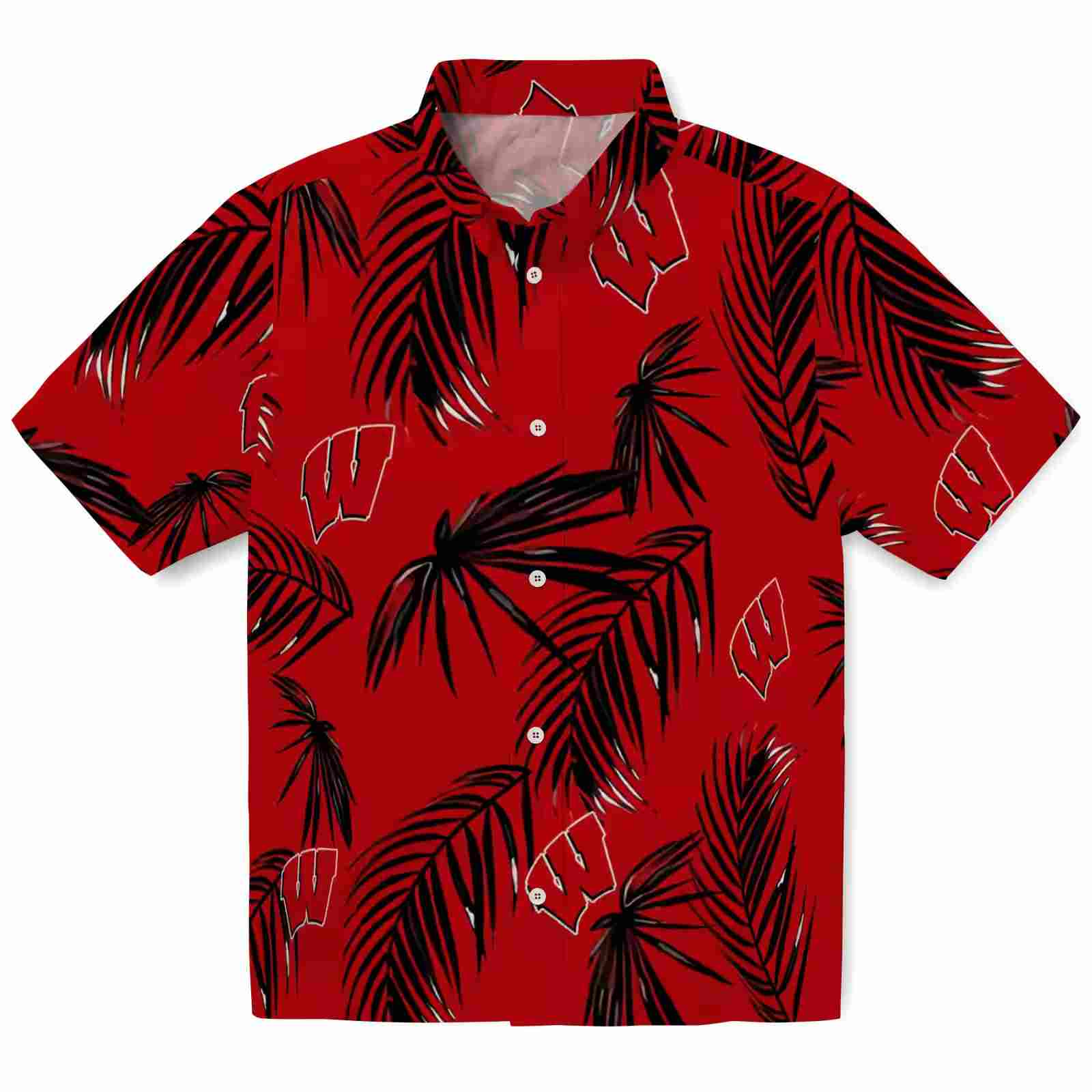 Wisconsin Badgers Palm Leaf Red Hawaiian Shirt