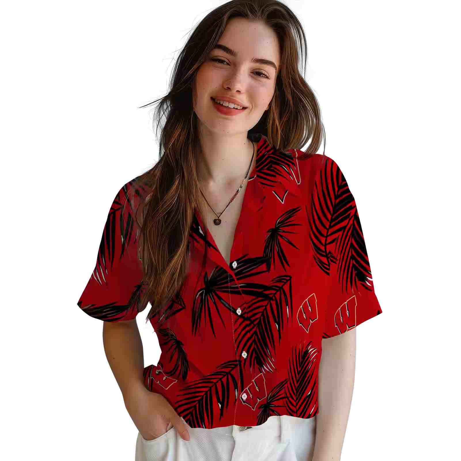 wisconsin badgers palm leaf red hawaiian shirt latest model