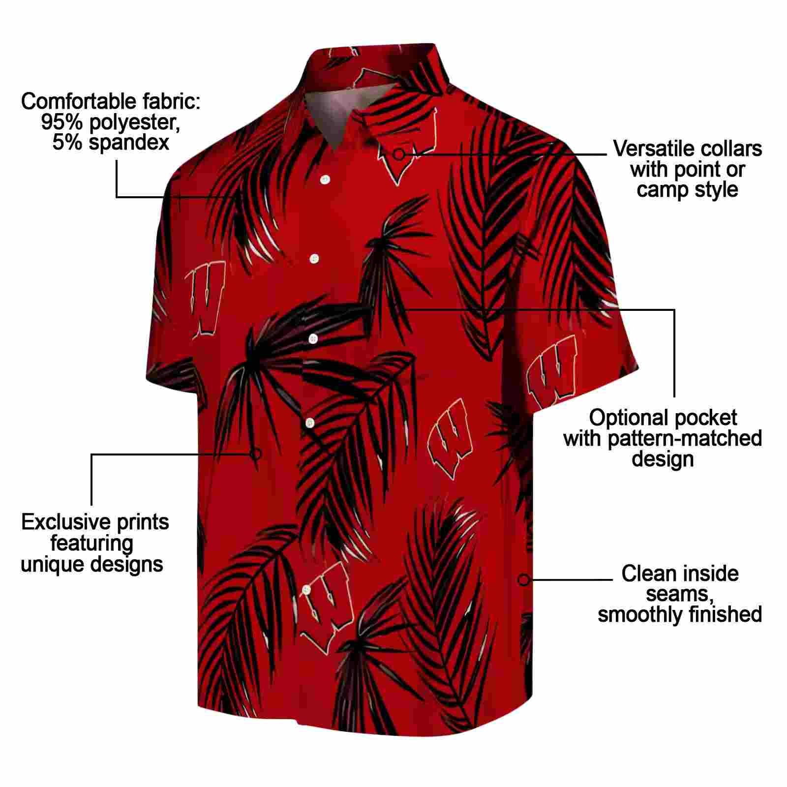 wisconsin badgers palm leaf red hawaiian shirt new arrival