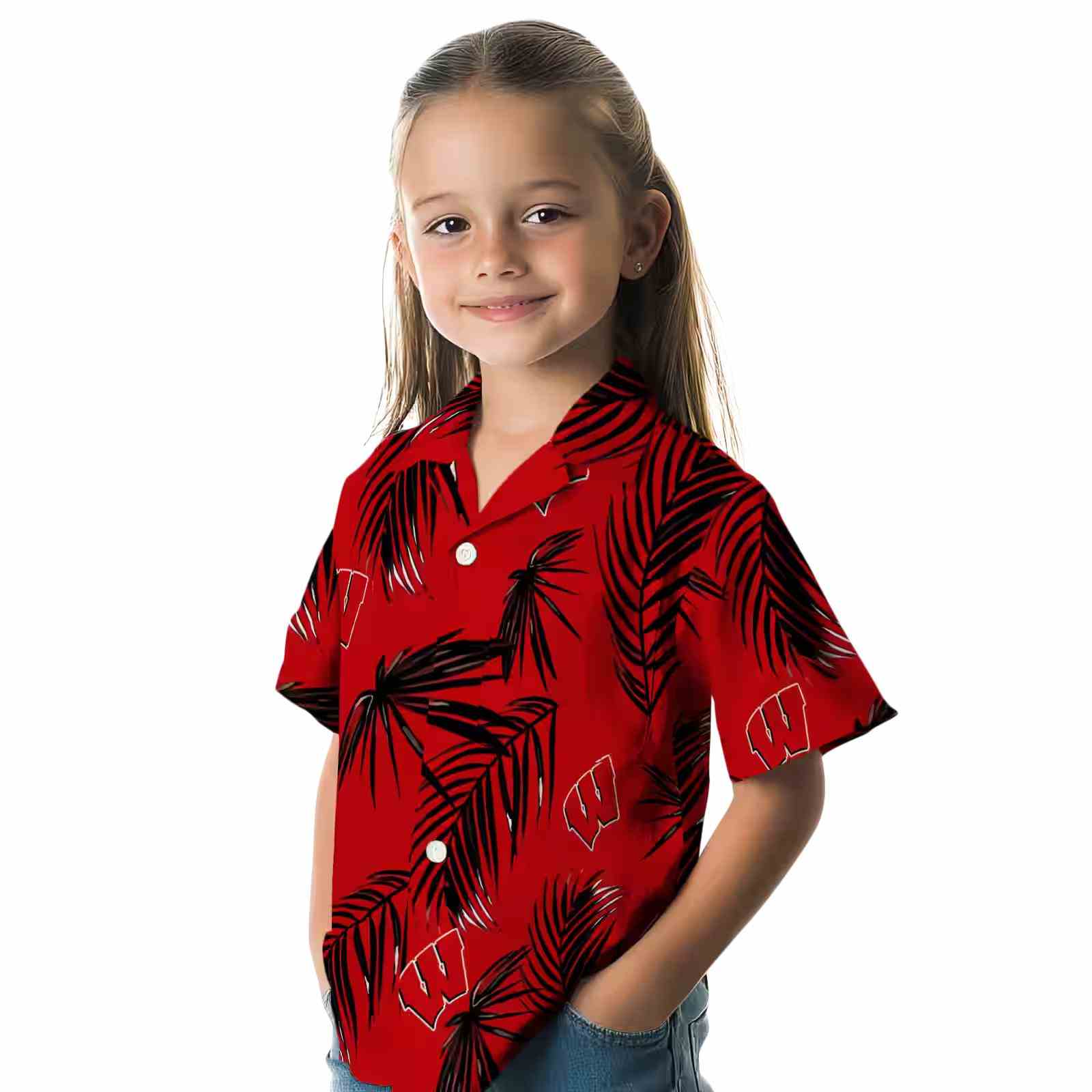 wisconsin badgers palm leaf red hawaiian shirt premium grade