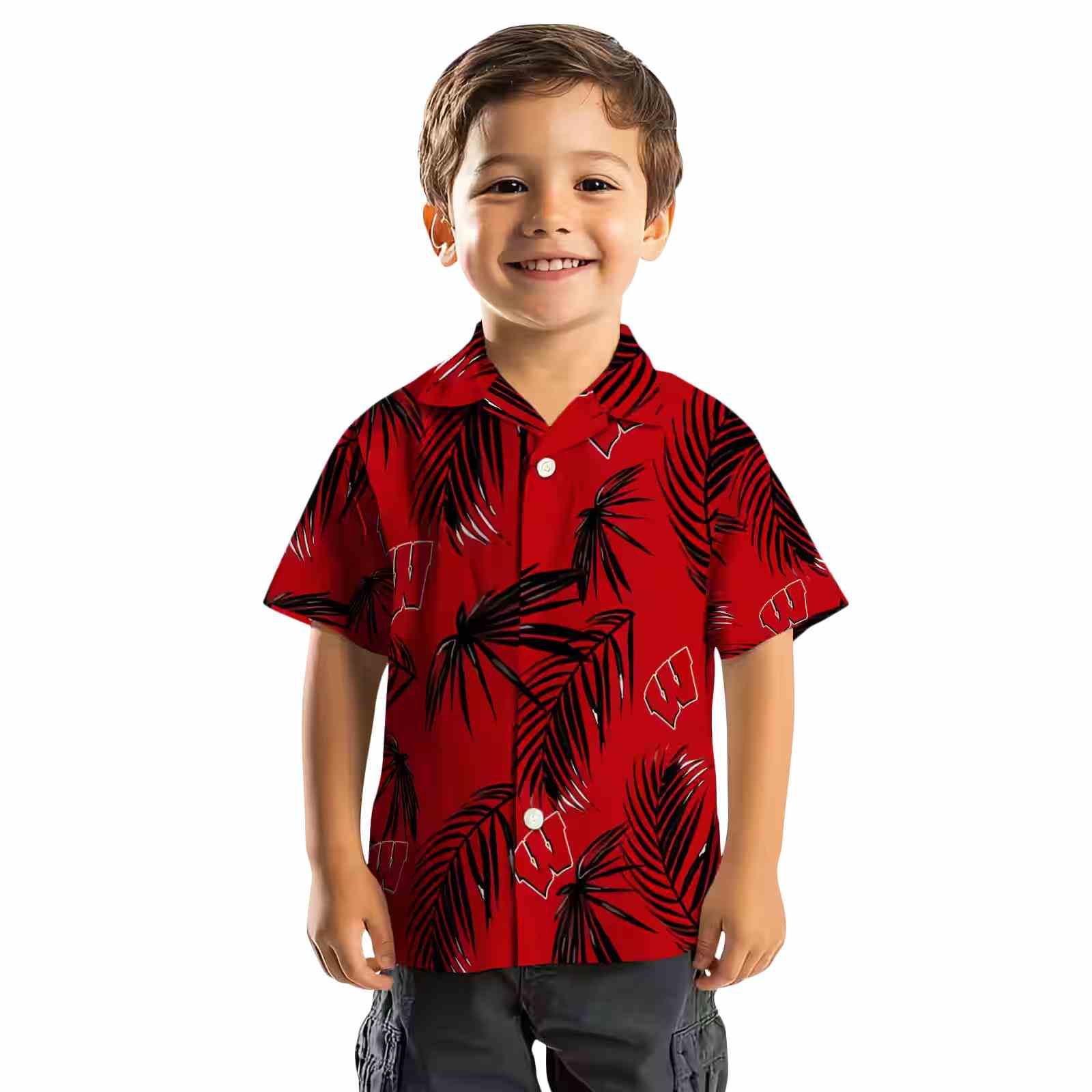 wisconsin badgers palm leaf red hawaiian shirt top rated