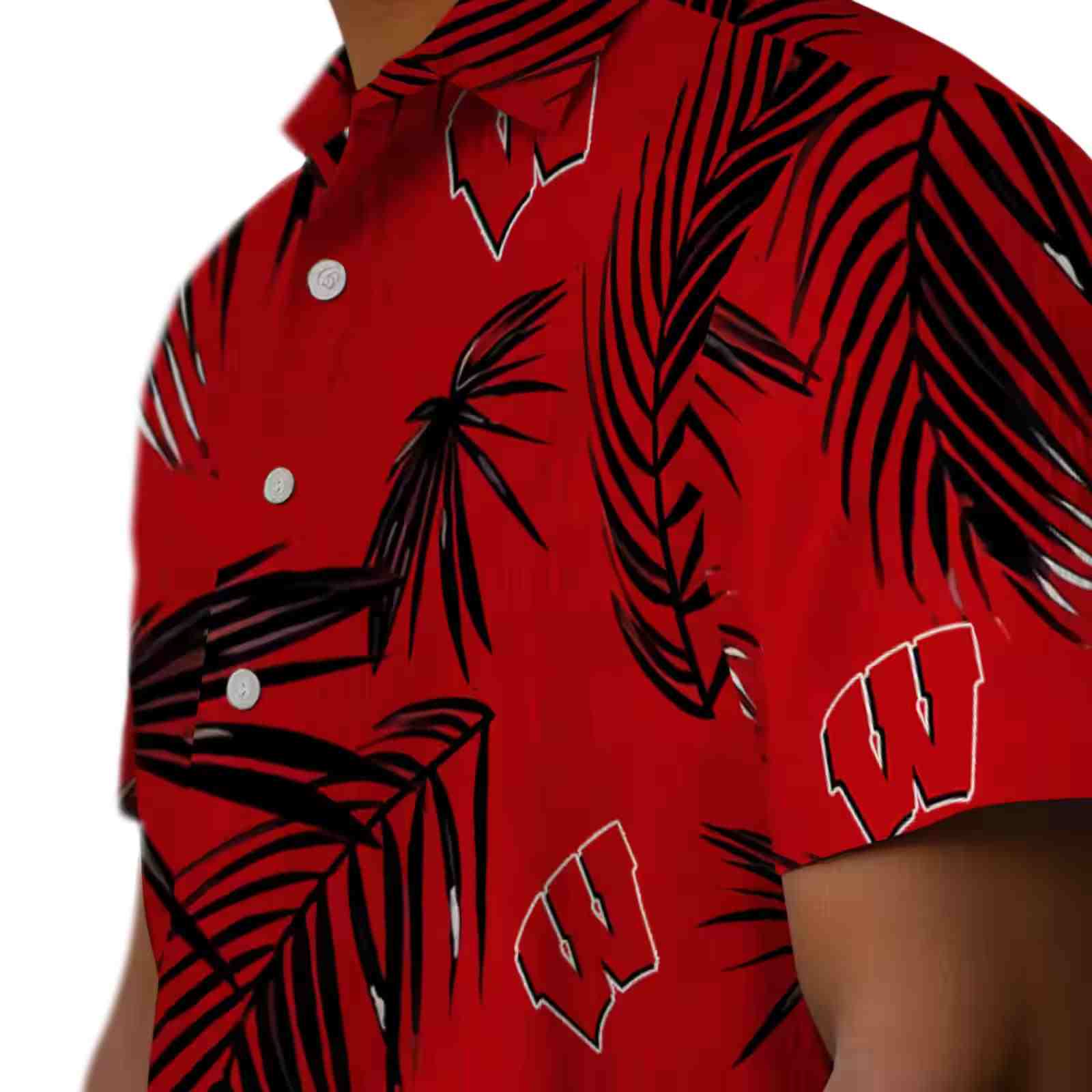 wisconsin badgers palm leaf red hawaiian shirt trendy