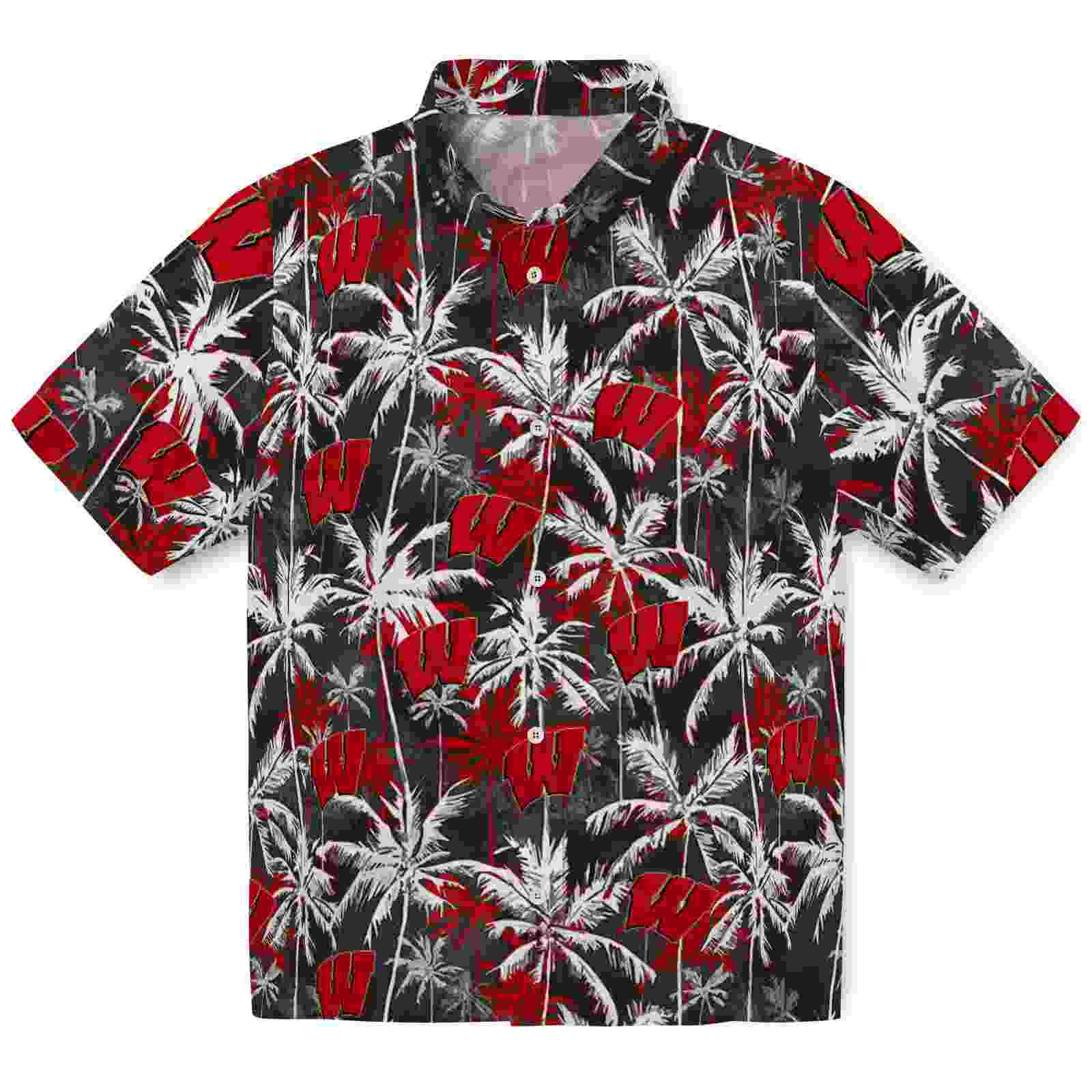 Wisconsin Badgers Palm Pattern Red Black Hawaiian Shirt