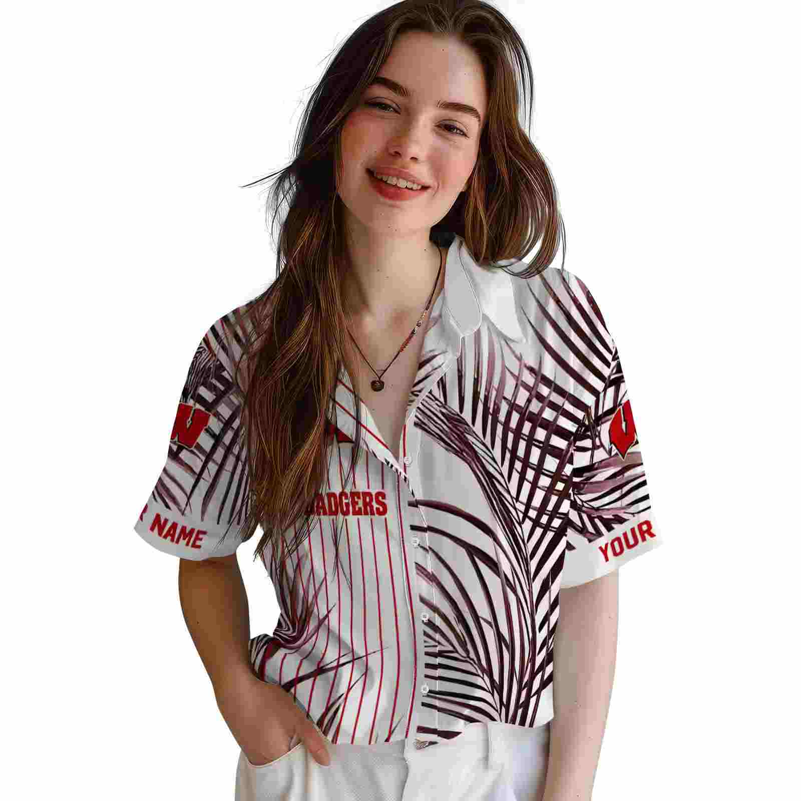 wisconsin badgers palm stripes red black white hawaiian shirt latest model