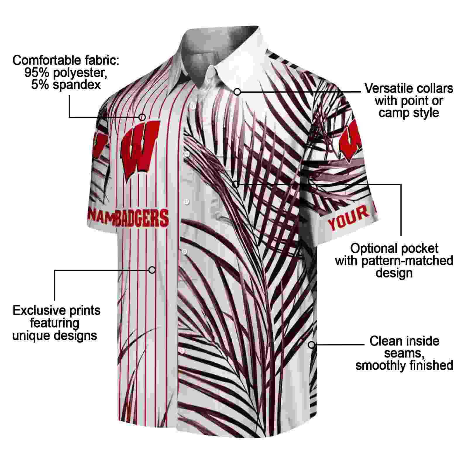 wisconsin badgers palm stripes red black white hawaiian shirt new arrival