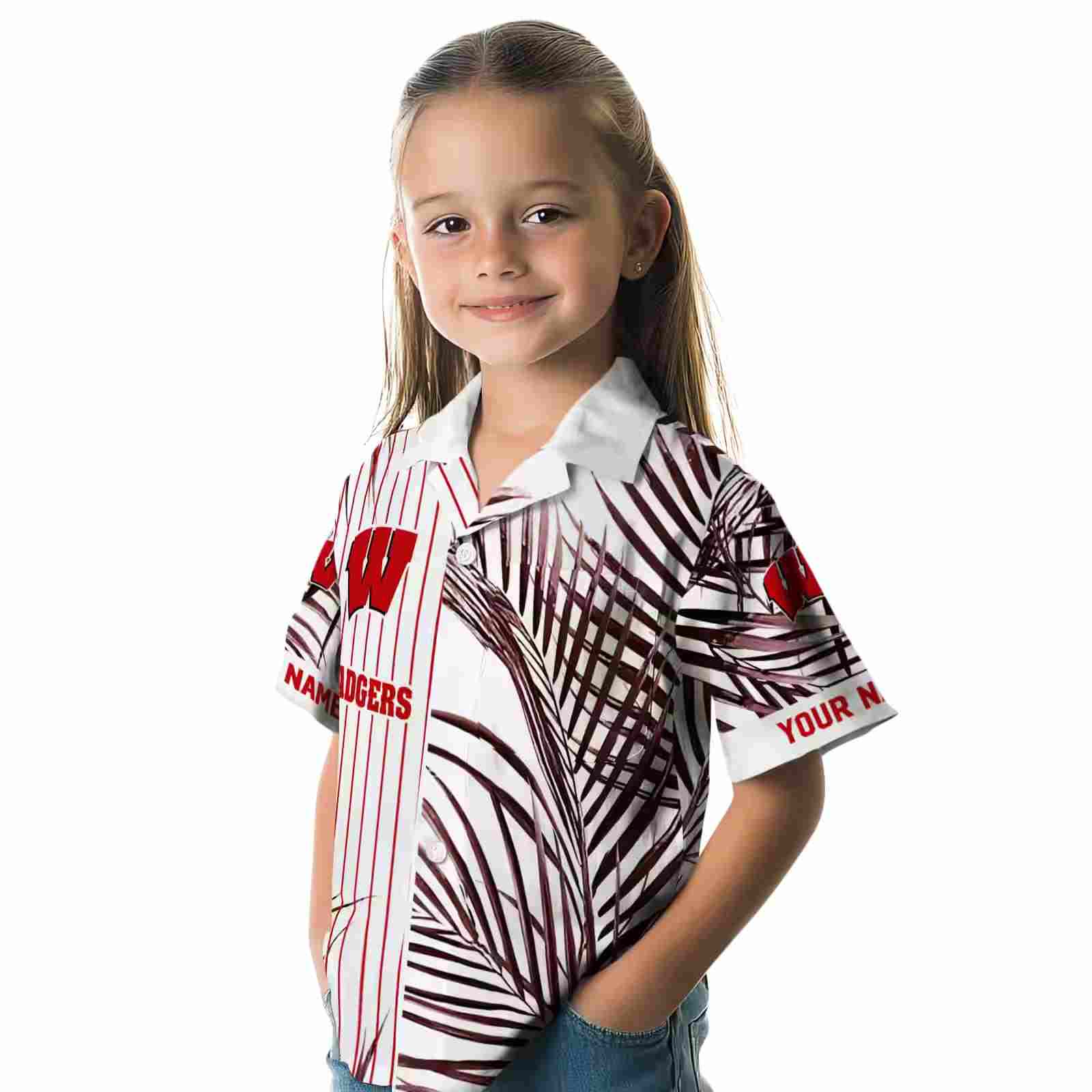 wisconsin badgers palm stripes red black white hawaiian shirt premium grade