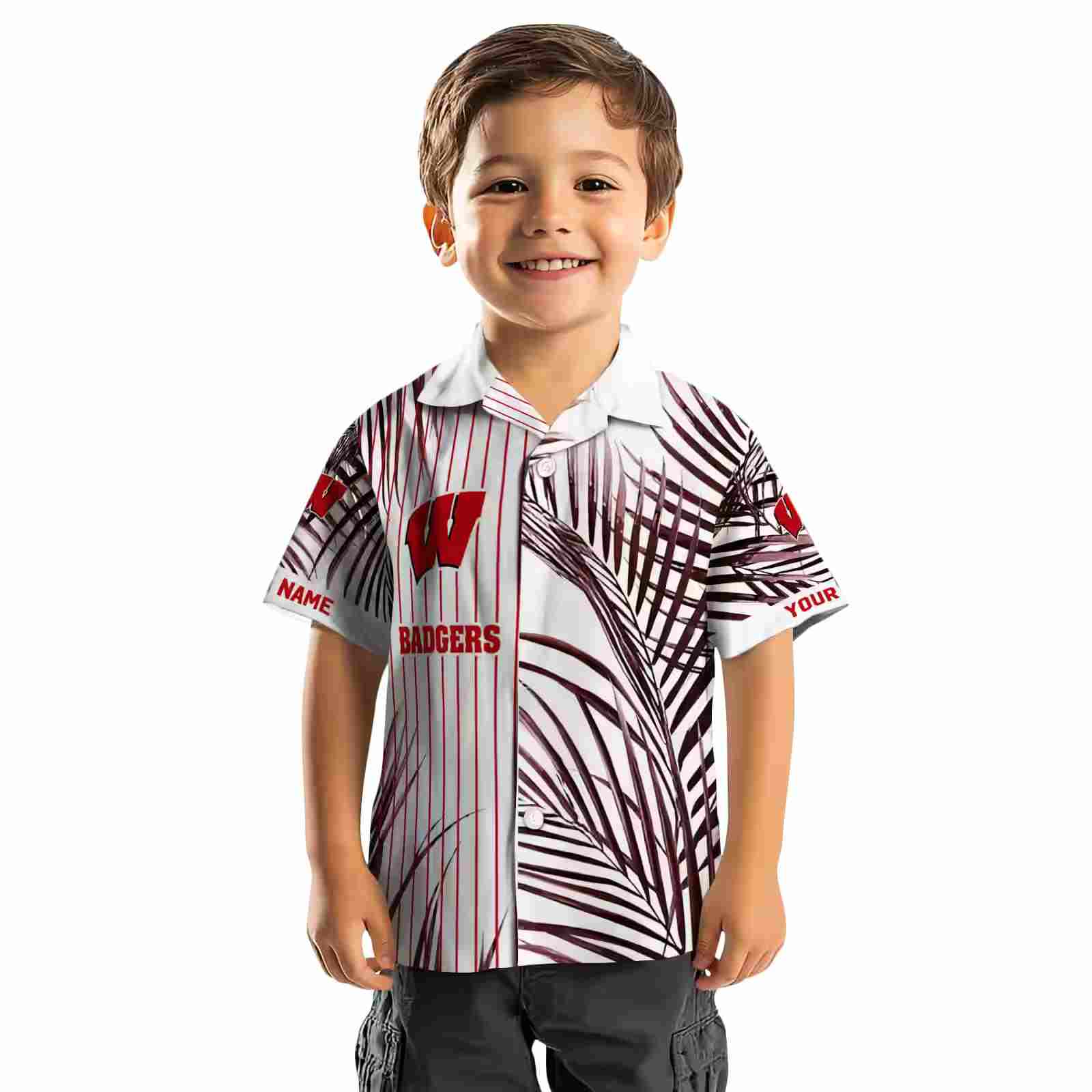 wisconsin badgers palm stripes red black white hawaiian shirt top rated