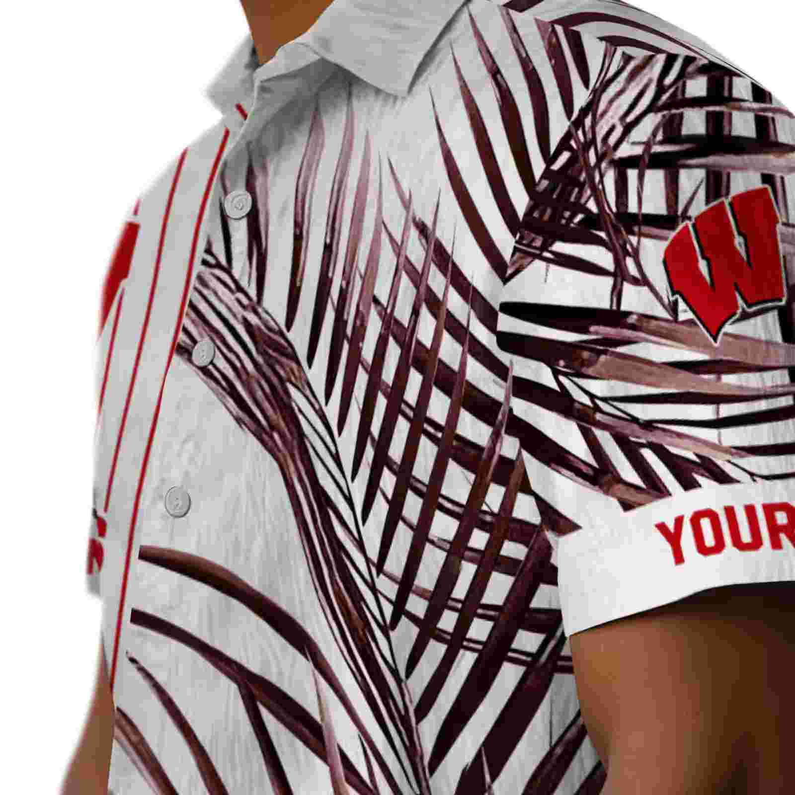 wisconsin badgers palm stripes red black white hawaiian shirt trendy