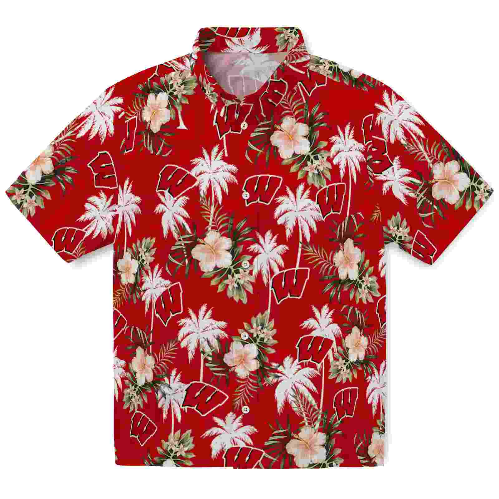 Wisconsin Badgers Palm Tree Flower Red Hawaiian Shirt