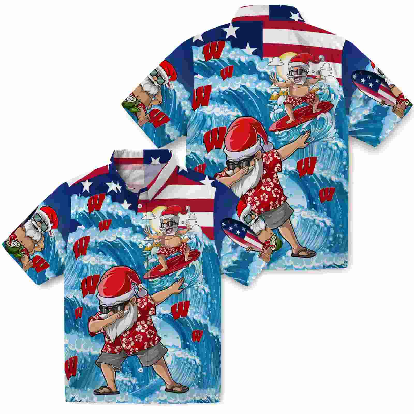 wisconsin badgers surfing santa blue hawaiian shirt high quality
