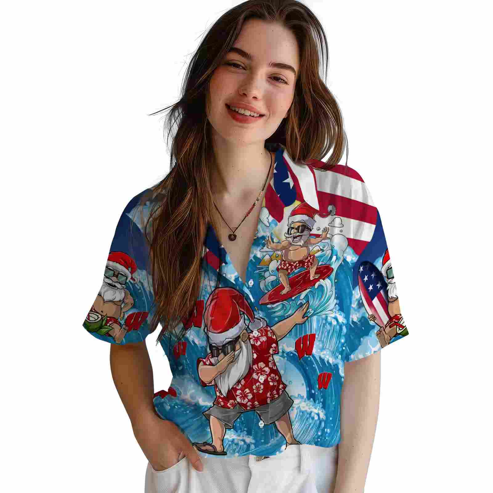 wisconsin badgers surfing santa blue hawaiian shirt latest model