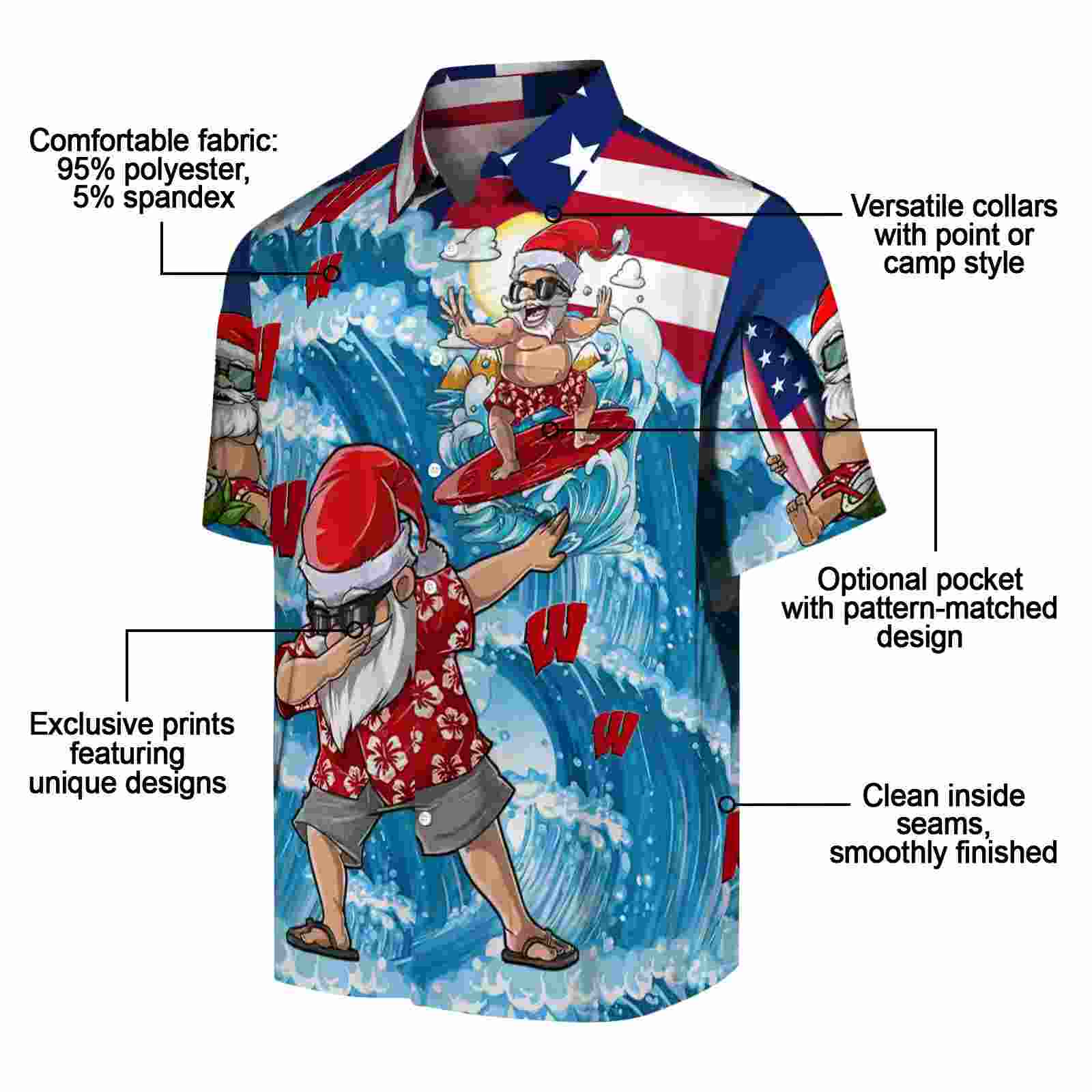 wisconsin badgers surfing santa blue hawaiian shirt new arrival
