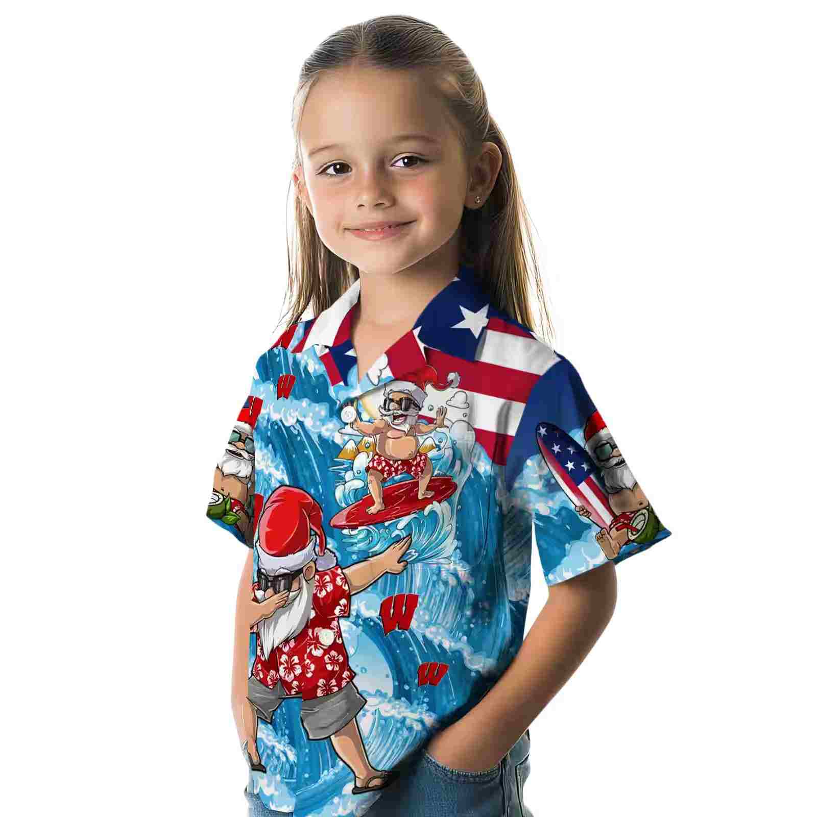 wisconsin badgers surfing santa blue hawaiian shirt premium grade