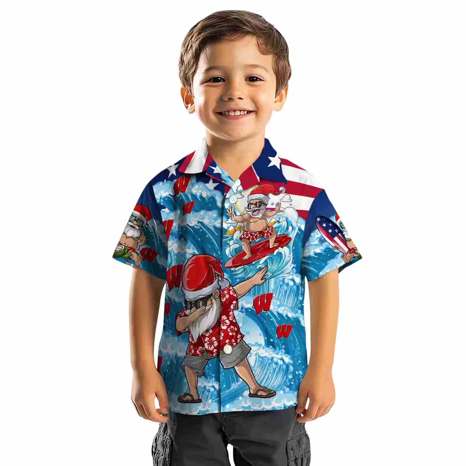 wisconsin badgers surfing santa blue hawaiian shirt top rated