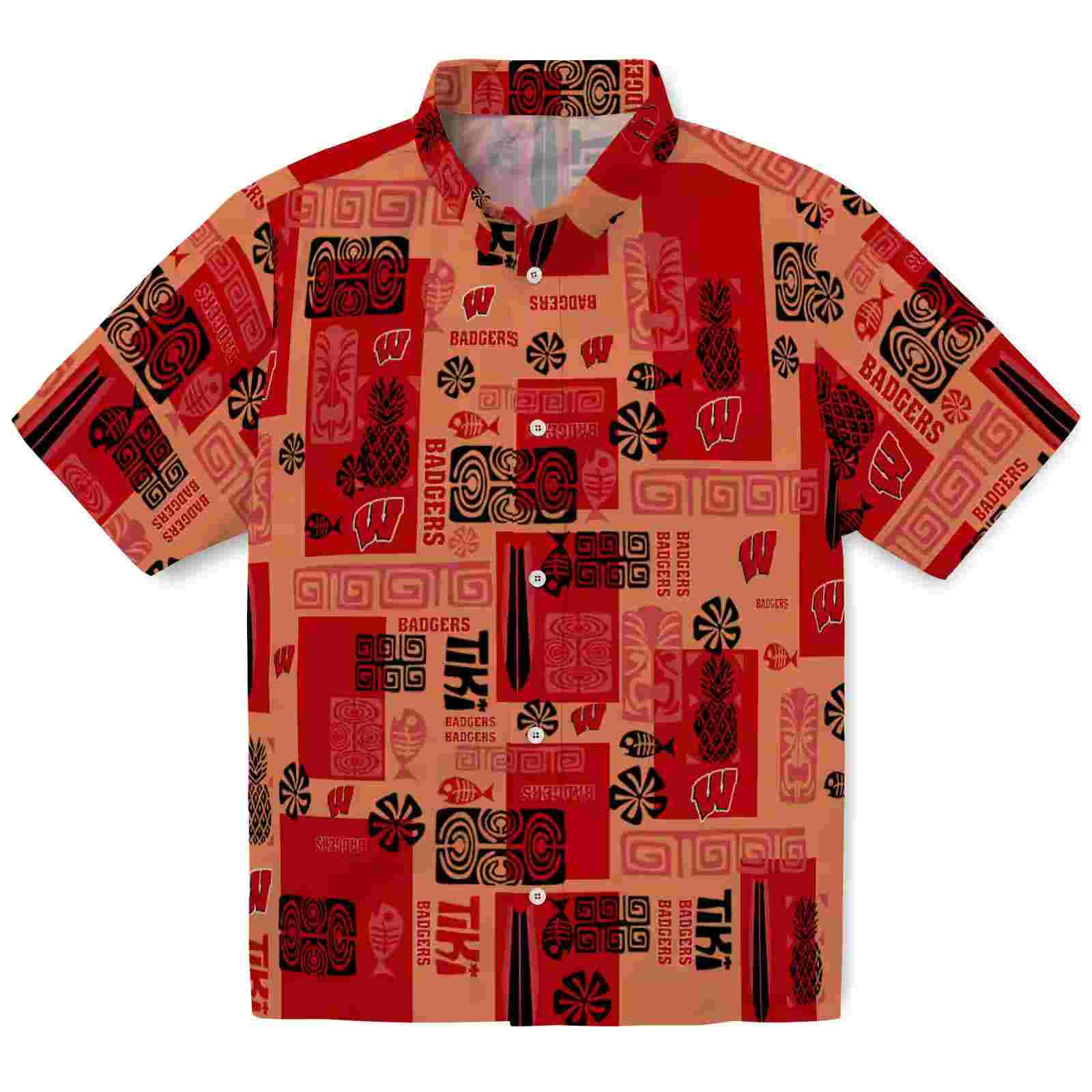 Wisconsin Badgers Tribal Symbols Red Hawaiian Shirt