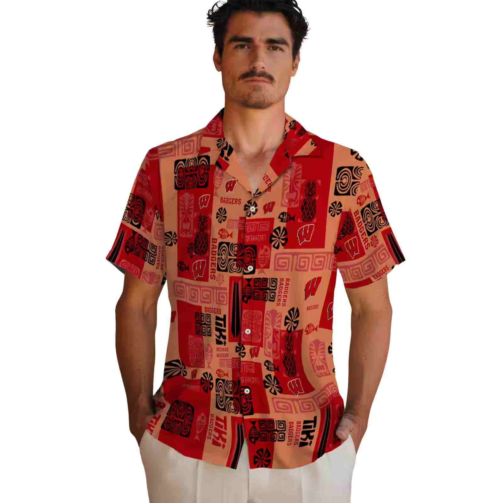 wisconsin badgers tribal symbols red hawaiian shirt fashion forward