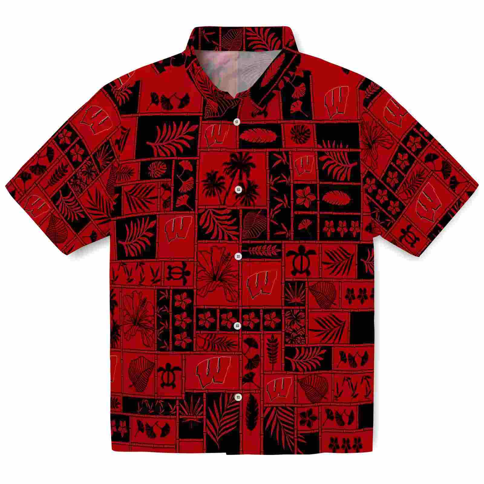 Wisconsin Badgers Tropical Patchwork Red Black Hawaiian Shirt