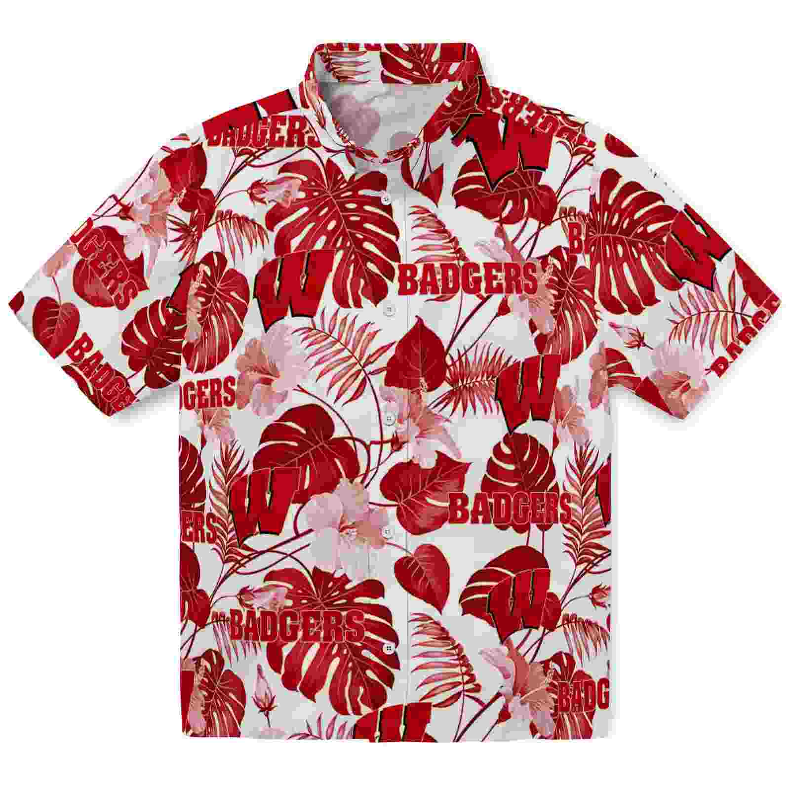 Wisconsin Badgers Tropical Plants Red White Hawaiian Shirt