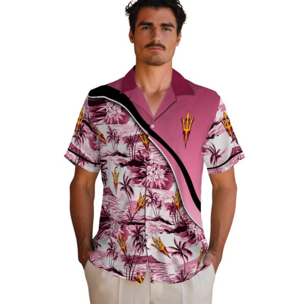 arizona state sun devils sunset palms maroon white hawaiian shirt fashion forward