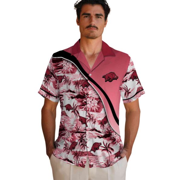 arkansas-razorbacks-sunset-palms-red-white-hawaiian-shirt-fashion-forward arkansas razorbacks sunset palms red white hawaiian shirt fashion forward