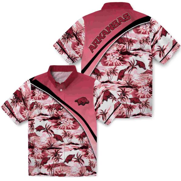 arkansas-razorbacks-sunset-palms-red-white-hawaiian-shirt-high-quality arkansas razorbacks sunset palms red white hawaiian shirt high quality